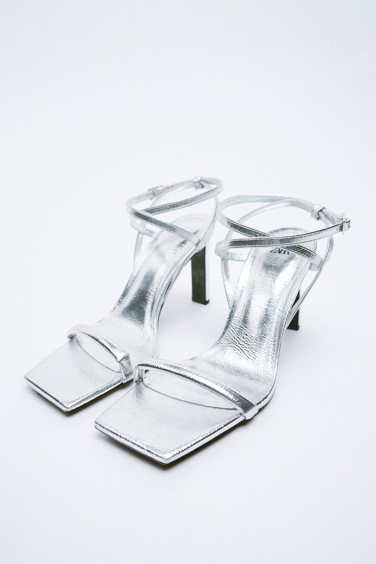 METALLIC HIGH HEEL SANDALS Silver ZARA Spain